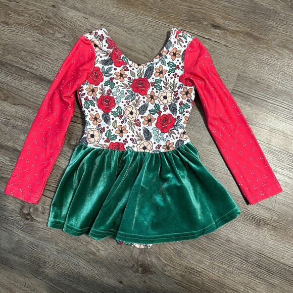 cheeky plum Other - Cheeky Plum Girls 12-18 Months Leotard Long Sleeve Velvet Christmas Red Green